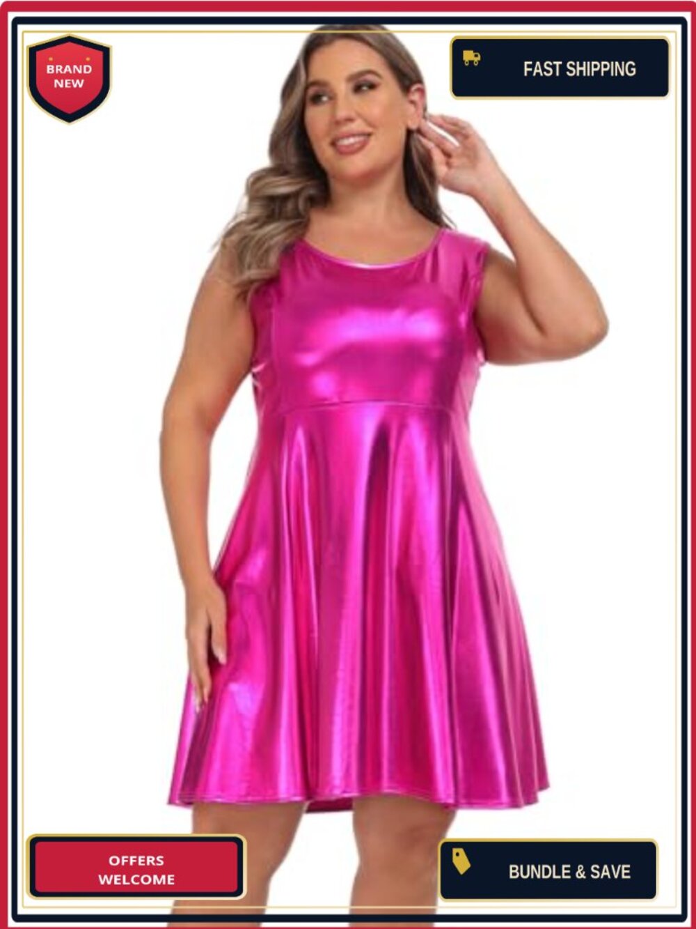 Plus Size Metallic Skater Dress Futuristic Alien Costume Cosplay